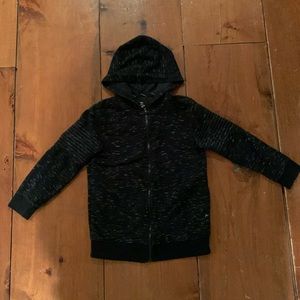 Black zip up hoodie with Moto detail on arms